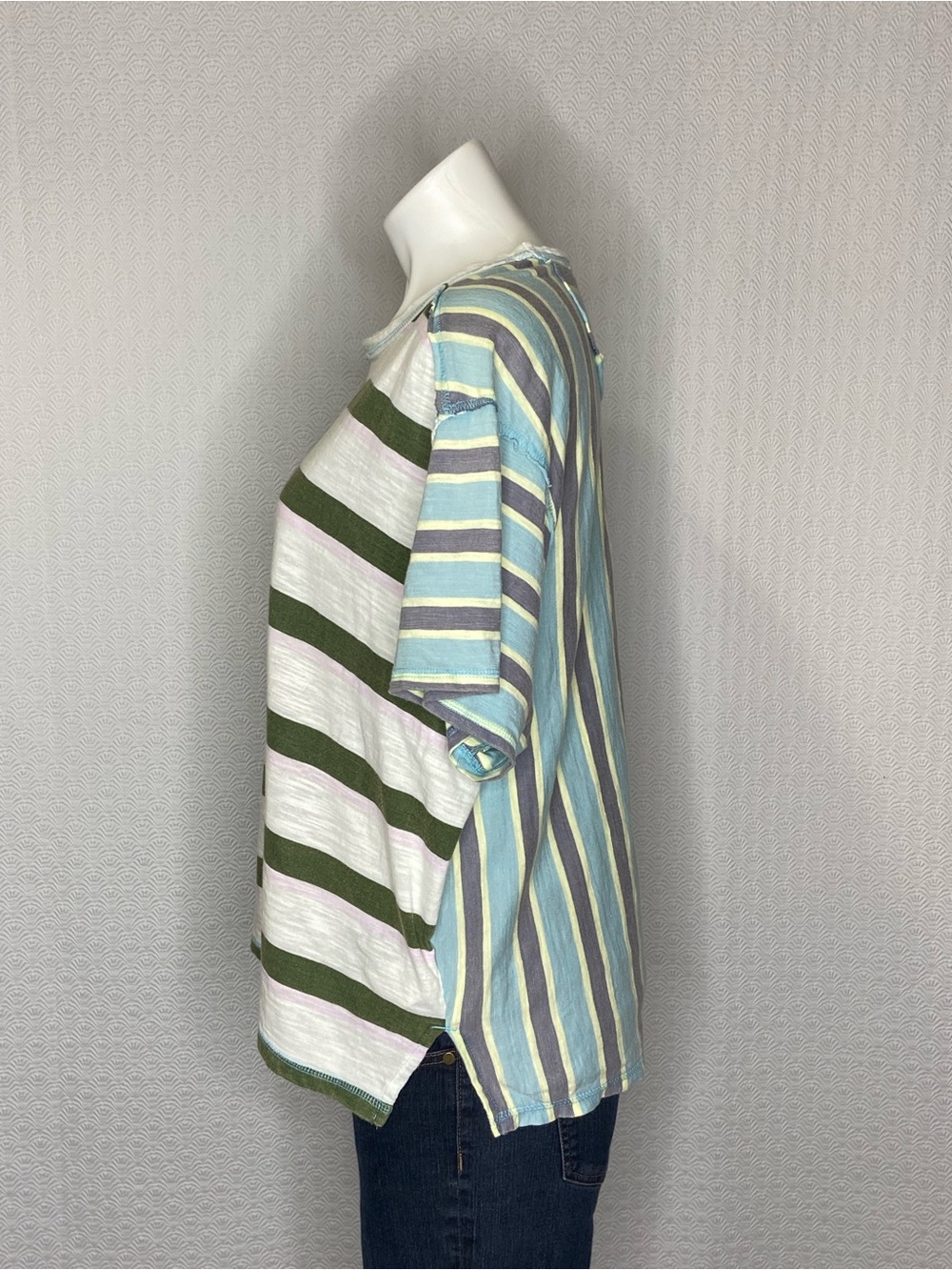 WE THE FREE Get Real Tee Oversized Striped Colorblock Cotton Green Size XS - Picture 8 of 14